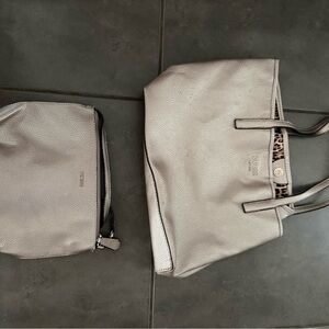 Guess Light Gray Pebbled Leather Tote with Matching Pouch